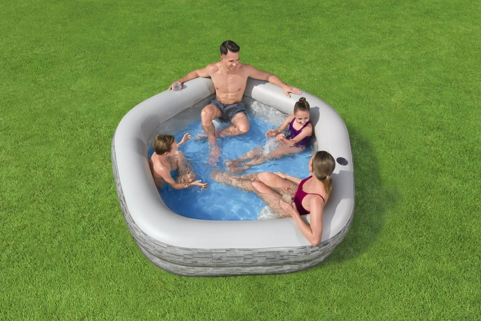 Bestway H2Ogo! Truprint Stone 7'X 6'9 X 21 Soft Sided Inflatable Family Kiddie Pool Hot